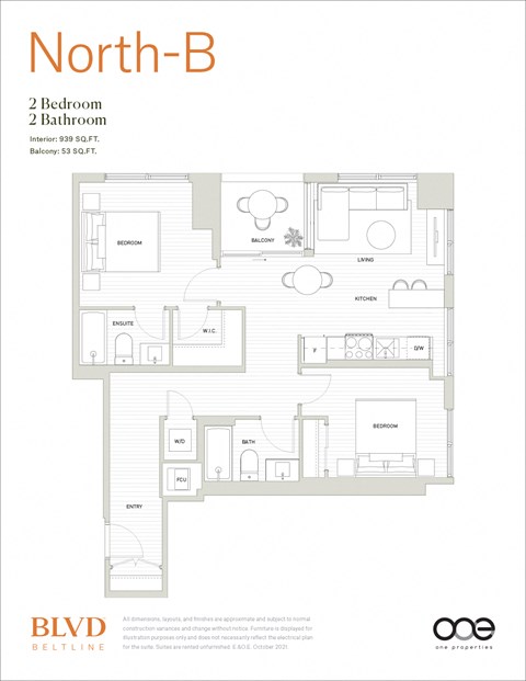 North - B Floor Plan at BLVD Beltline, Alberta, T2G 2K4